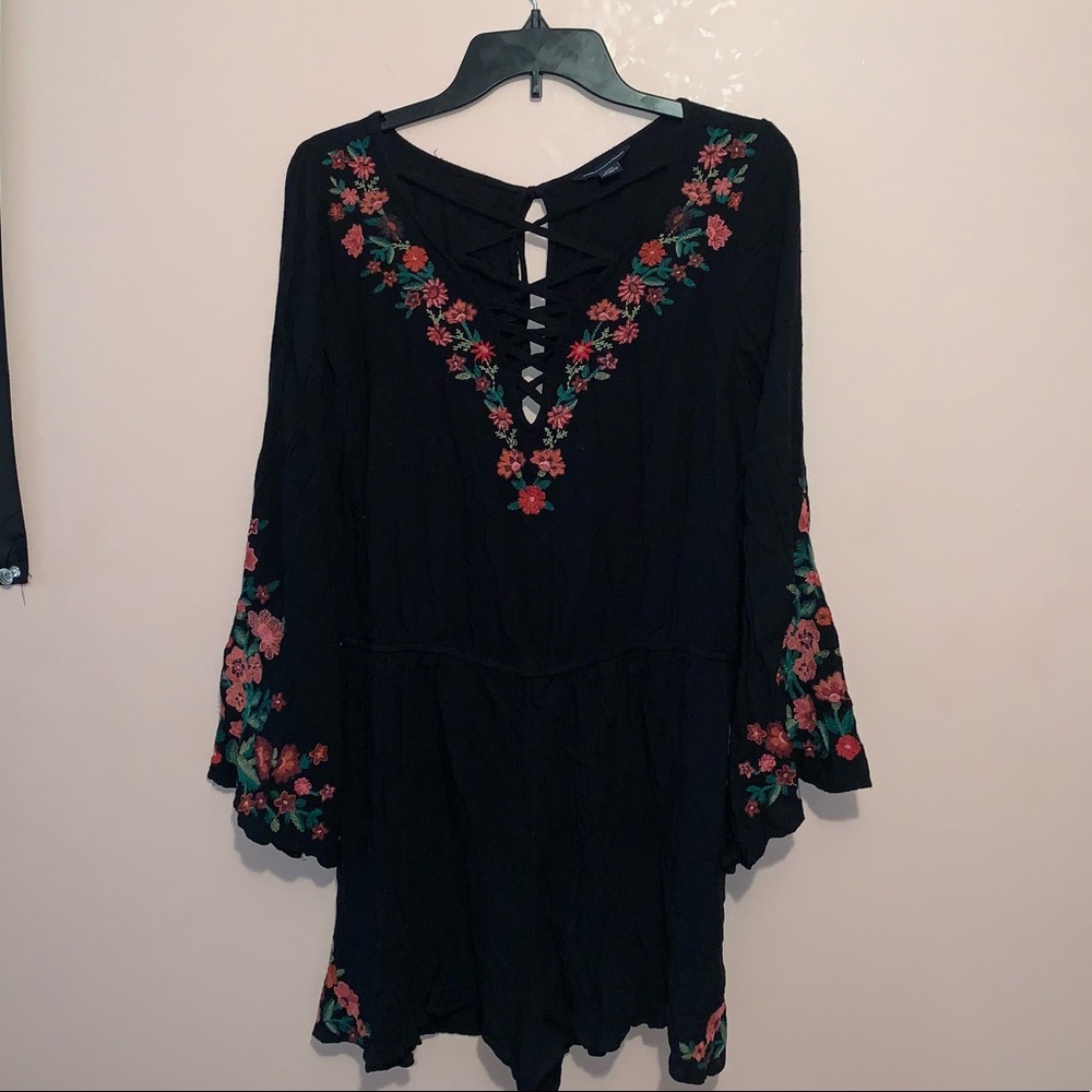 Floral Embroidered Black Jumpsuit
